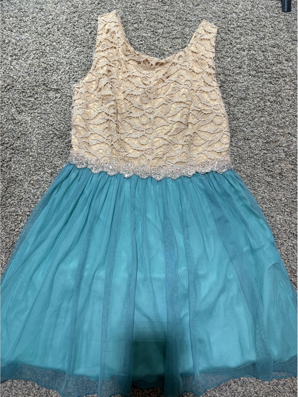Jodi Kristopher Teal & Gold Lace Tulle Party Dress Junior's Size 11